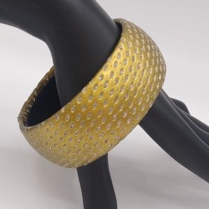 Wide Chunky Gold faux Leather bBangle w/ Diamond Glitter Cutouts